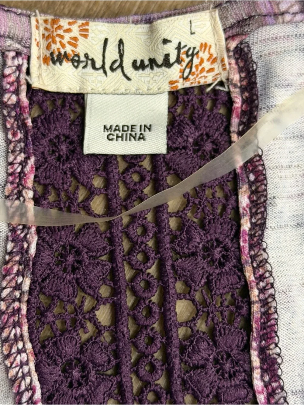Unity World Fairy Tunic Top Womens L Purple Paisley Pleated Babydoll Hankerchief - Picture 2 of 9